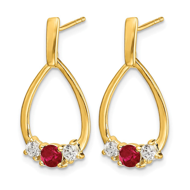 10K Gelbgold Tropfen-Ohrhänger mit Stecker, 0,25 ct. labor gezüchtete Diamanten VS/SI+ G+ und gezüchtete Rubine