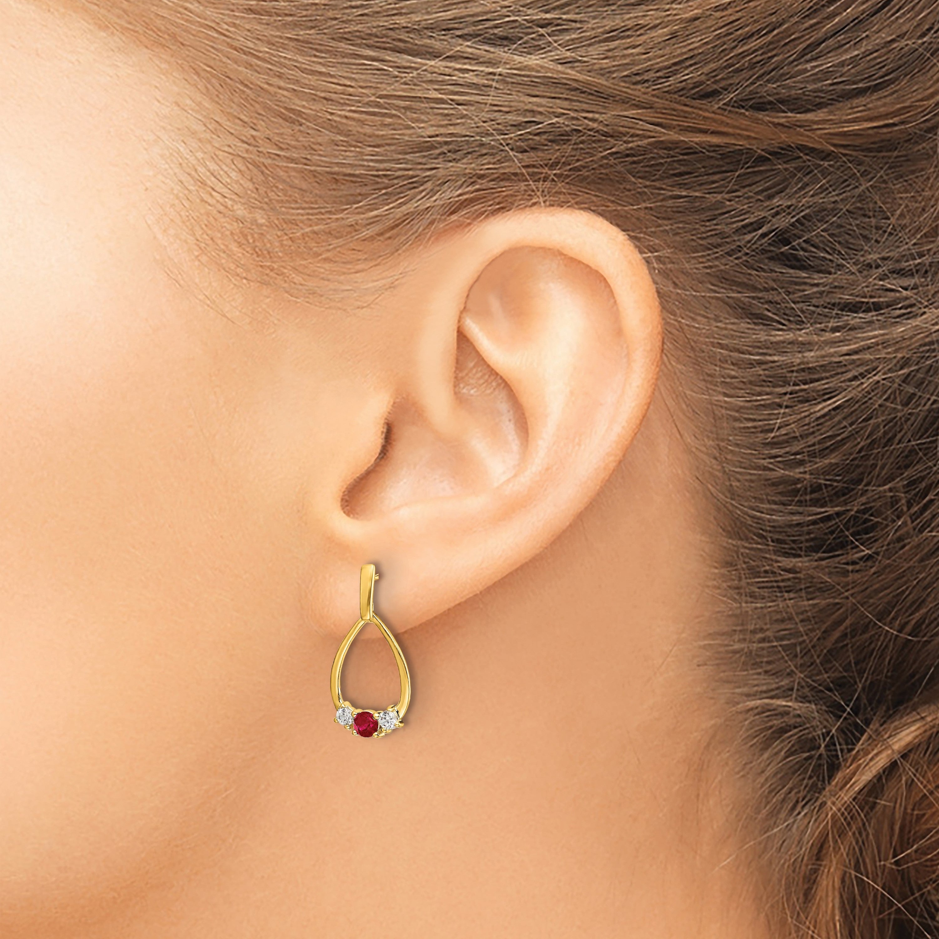 10K Gelbgold Tropfen-Ohrhänger mit Stecker, 0,25 ct. labor gezüchtete Diamanten VS/SI+ G+ und gezüchtete Rubine