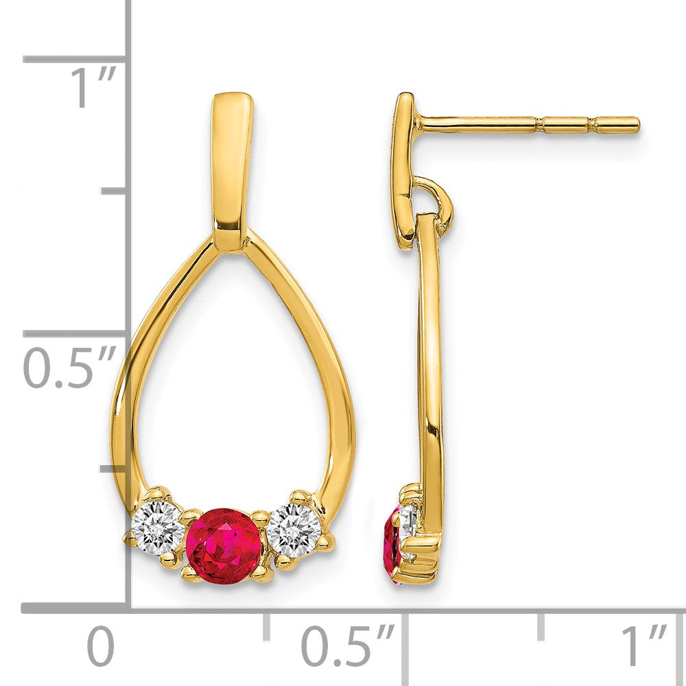 10K Gelbgold Tropfen-Ohrhänger mit Stecker, 0,25 ct. labor gezüchtete Diamanten VS/SI+ G+ und gezüchtete Rubine