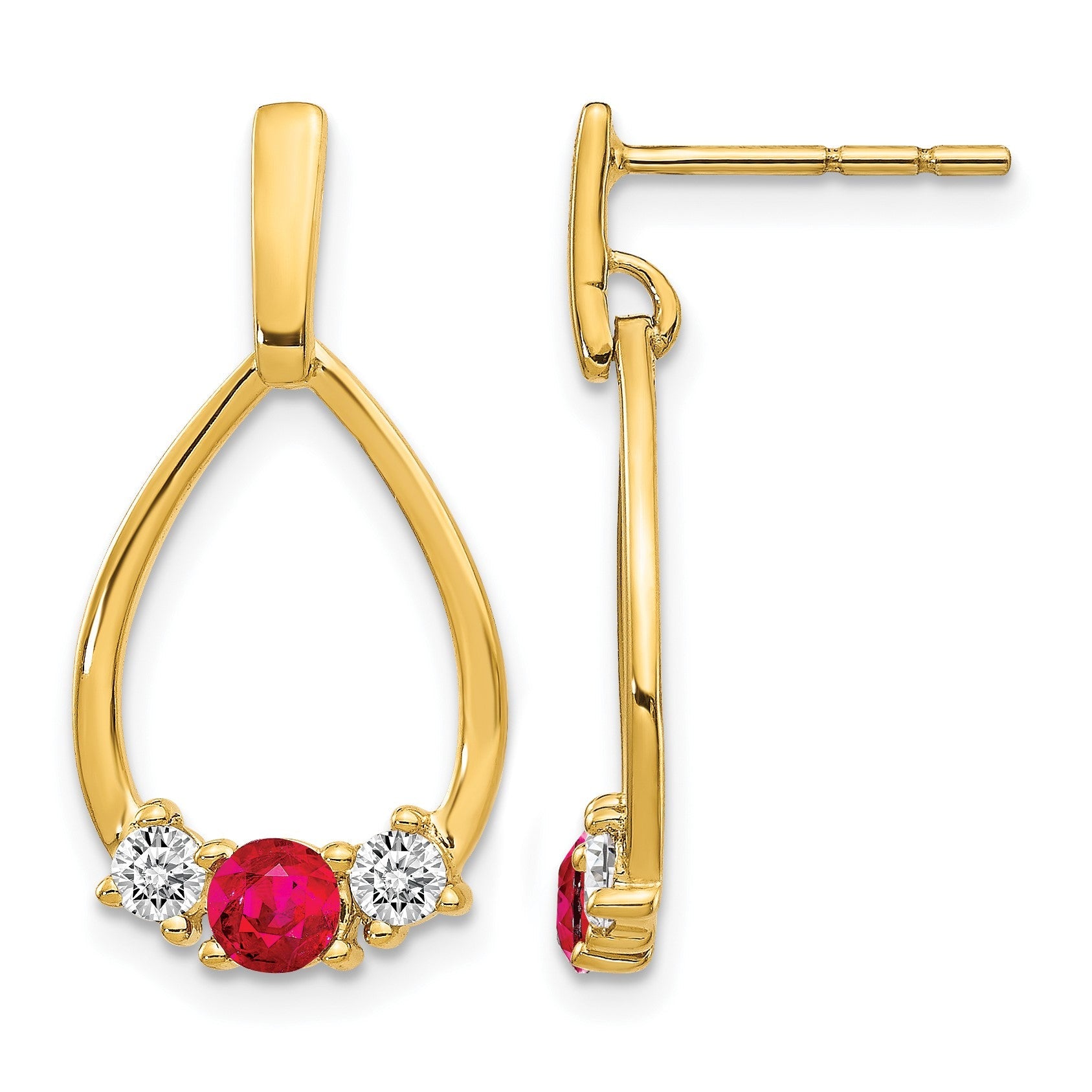 10K Gelbgold Tropfen-Ohrhänger mit Stecker, 0,25 ct. labor gezüchtete Diamanten VS/SI+ G+ und gezüchtete Rubine