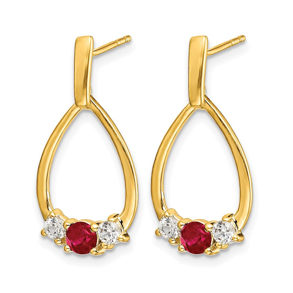 14K Gelbgold Tropfen-Ohrhänger mit 0,25 ct. laborgezüchtetem Diamant VS/SI+ G+ und synthetischem Rubin