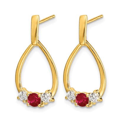 Massiv 14K Gelbgold Synthetisch Rubin und Weiß Saphir Stecker Ohrhänger