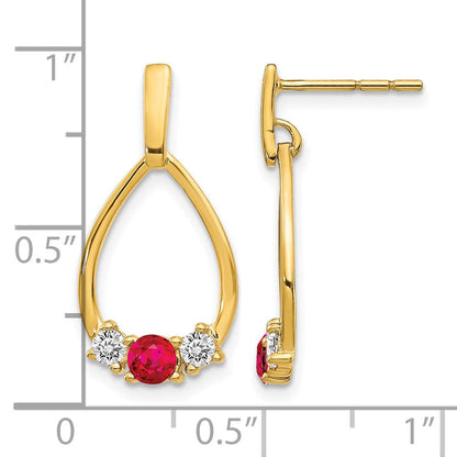 14K Gelbgold Tropfen-Ohrhänger mit 0,25 ct. laborgezüchtetem Diamant VS/SI+ G+ und synthetischem Rubin