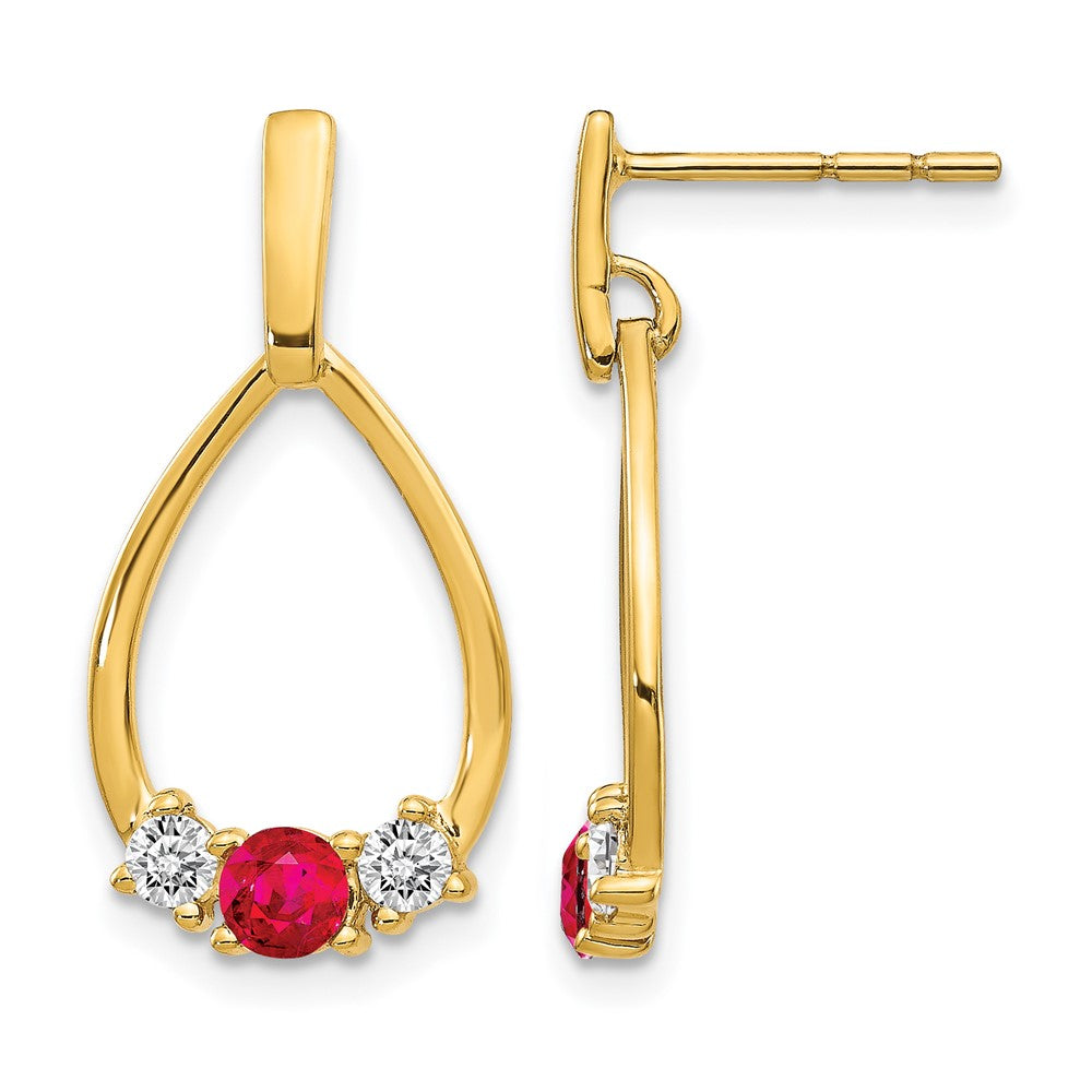 14K Gelbgold Tropfen-Ohrhänger mit 0,25 ct. laborgezüchtetem Diamant VS/SI+ G+ und synthetischem Rubin