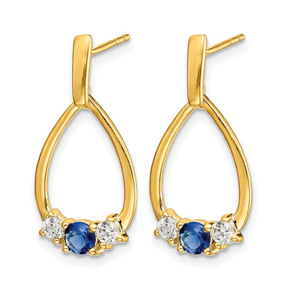 10K Gelbgold Tropfen-Ohrhänger mit 0,33 ct. Labor gezüchtetem Diamant VS/SI+ G+ und synthetischem Saphir, komplett gefasst