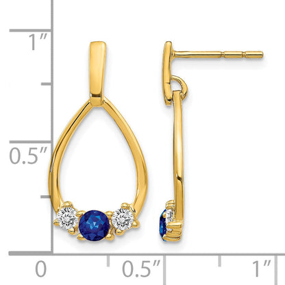 10K Gelbgold Tropfen-Ohrhänger mit 0,33 ct. Labor gezüchtetem Diamant VS/SI+ G+ und synthetischem Saphir, komplett gefasst