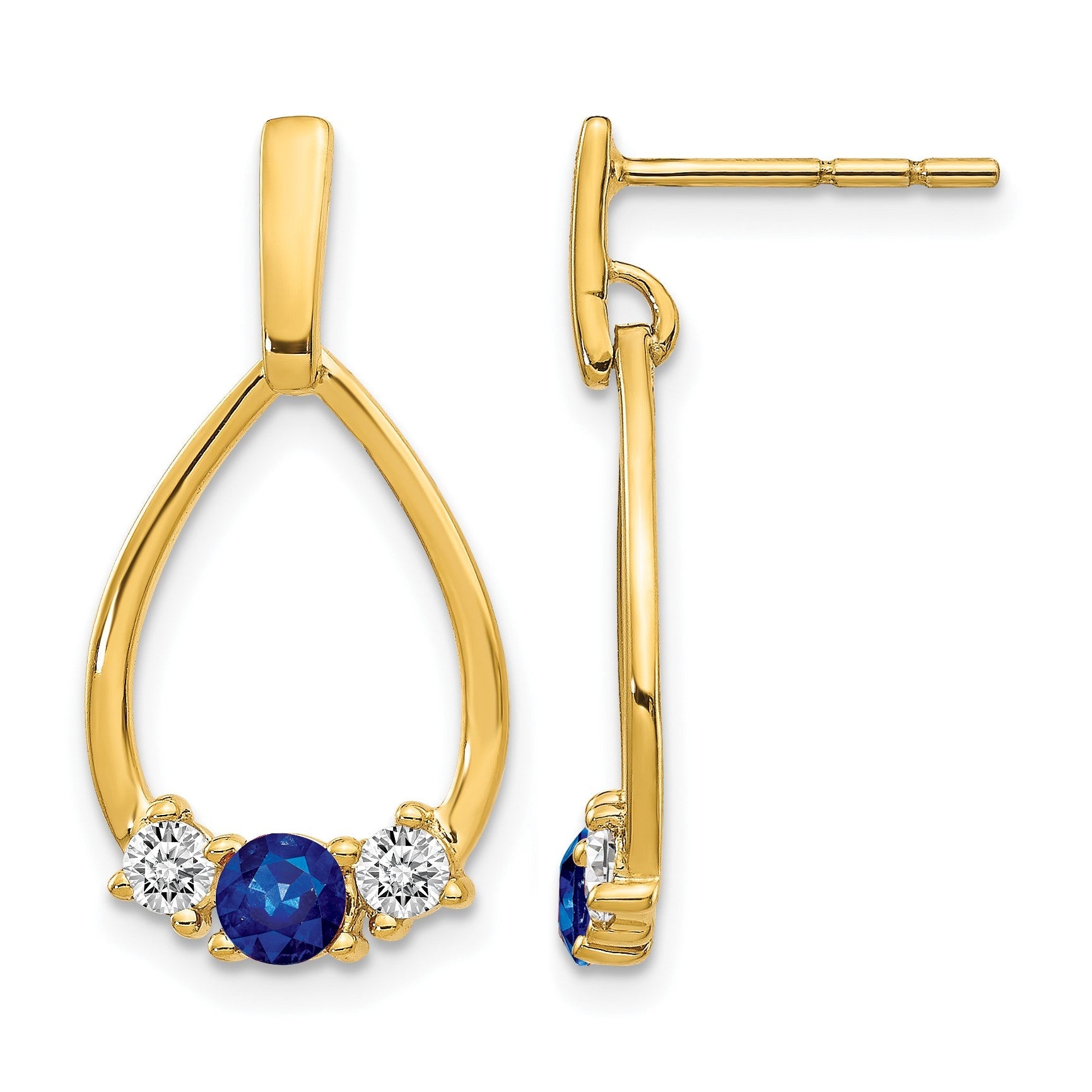 10K Gelbgold Tropfen-Ohrhänger mit 0,33 ct. Labor gezüchtetem Diamant VS/SI+ G+ und synthetischem Saphir, komplett gefasst