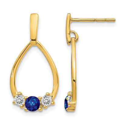 10K Gelbgold Tropfen-Ohrhänger mit 0,33 ct. Labor gezüchtetem Diamant VS/SI+ G+ und synthetischem Saphir, komplett gefasst