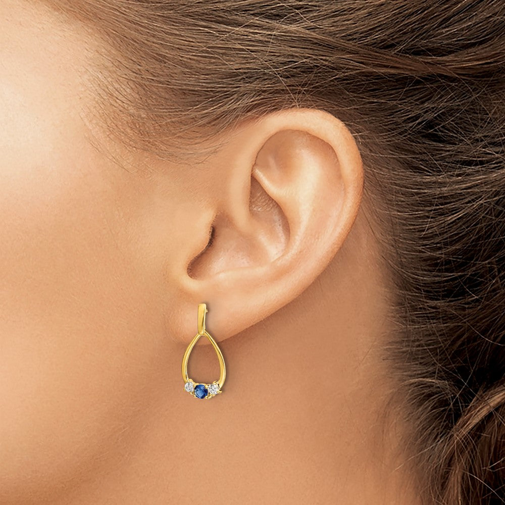 14K Gelbgold Ohrhänger mit blauen und weißen Saphiren, Post-Verschluss