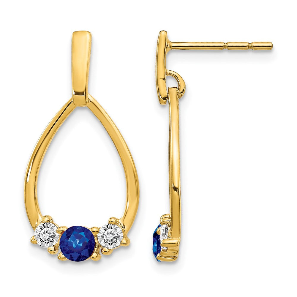 14K Gelbgold Ohrhänger mit blauen und weißen Saphiren, Post-Verschluss