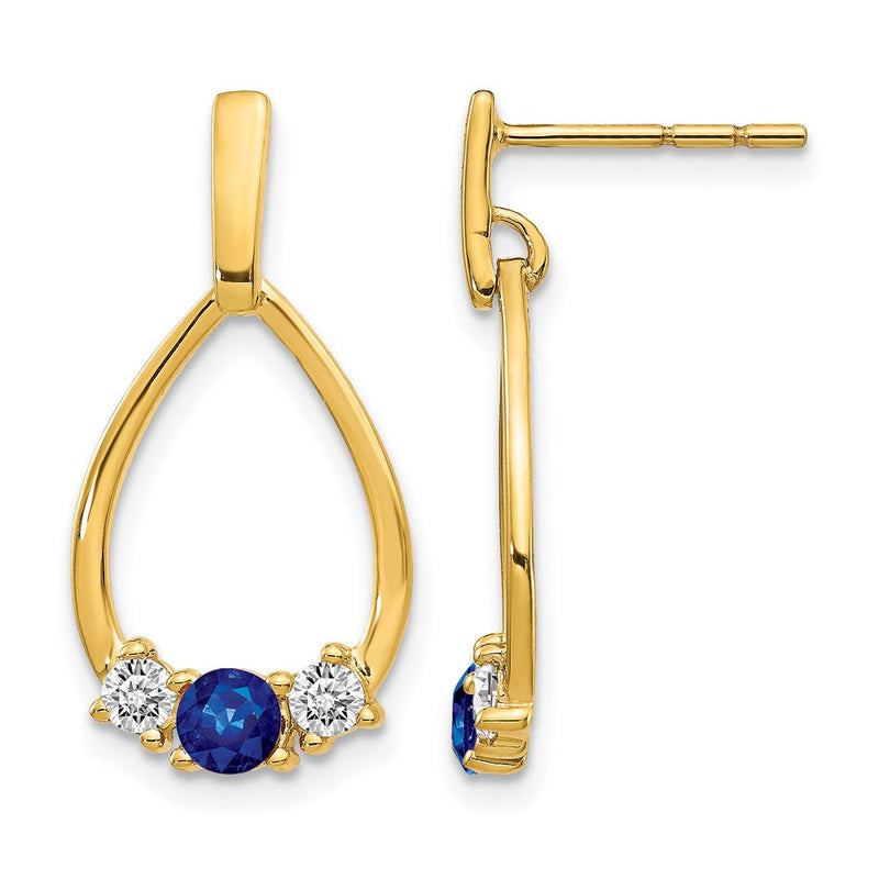 14K Gelbgold Ohrhänger mit blauen und weißen Saphiren, Post-Verschluss