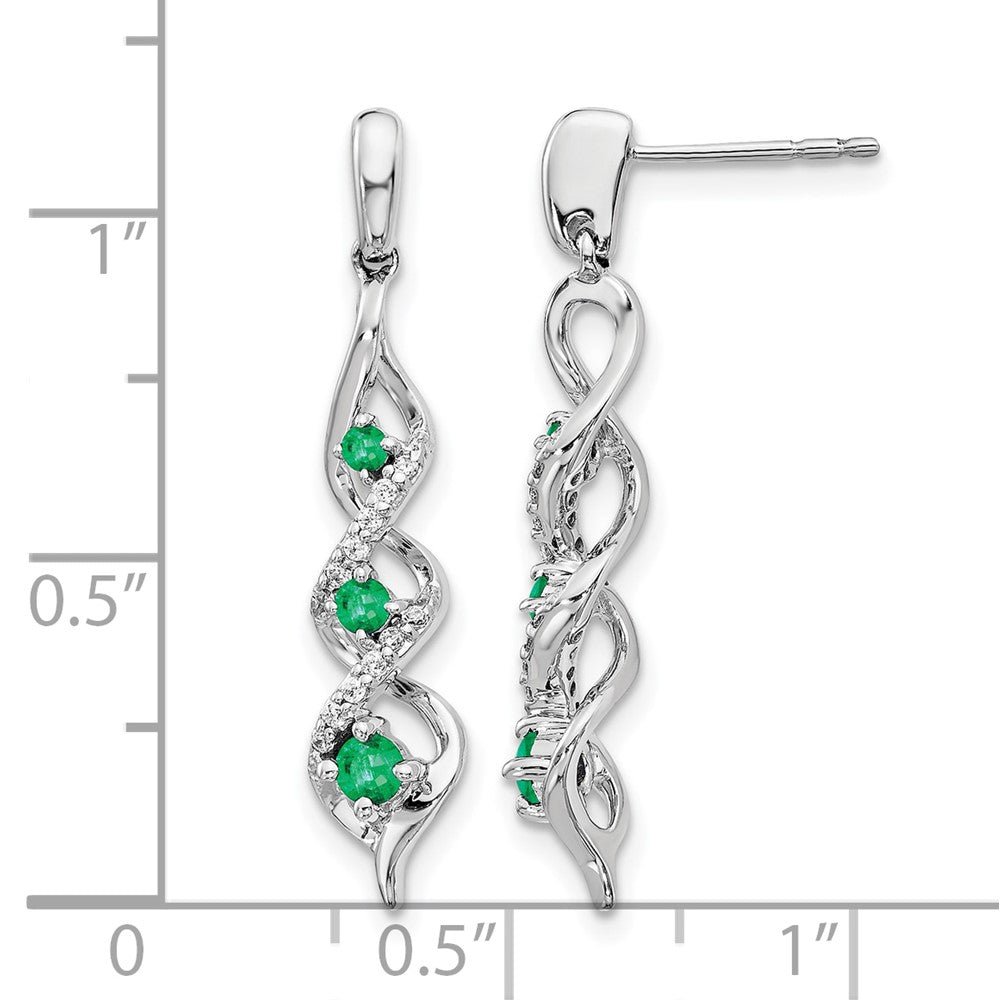 10K Weißgold Diamant und Smaragd 3 Stein Stecker Ohrhänger