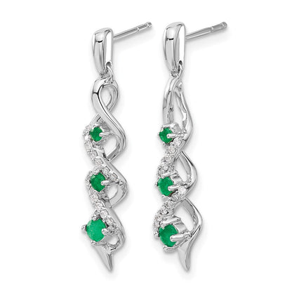 14K Weißgold Ohrhänger mit echtem Diamant und Smaragd