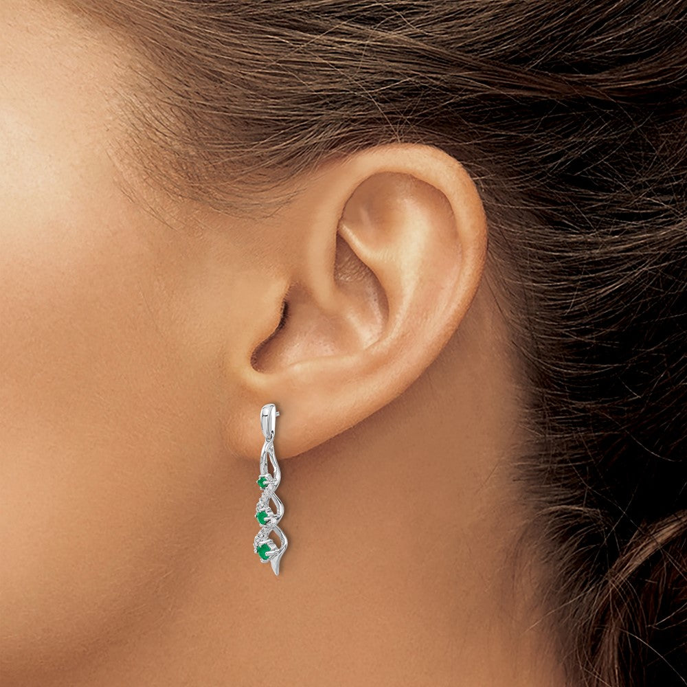 14K Weißgold Ohrhänger mit echtem Diamant und Smaragd