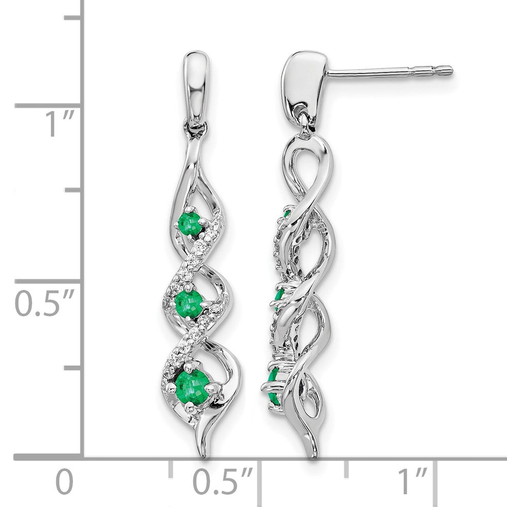 14K Weißgold Ohrhänger mit echtem Diamant und Smaragd