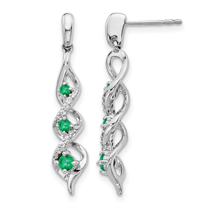14K Weißgold Ohrhänger mit echtem Diamant und Smaragd