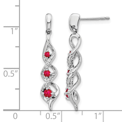 10K Weißgold Diamant und Rubin 3 Stein Stecker Ohrhänger