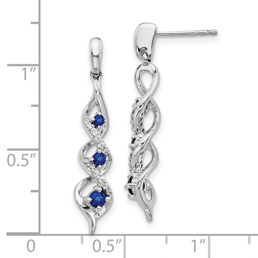 10K Weißgold Diamant und Blau Saphir 3 Stein Stecker Ohrhänger