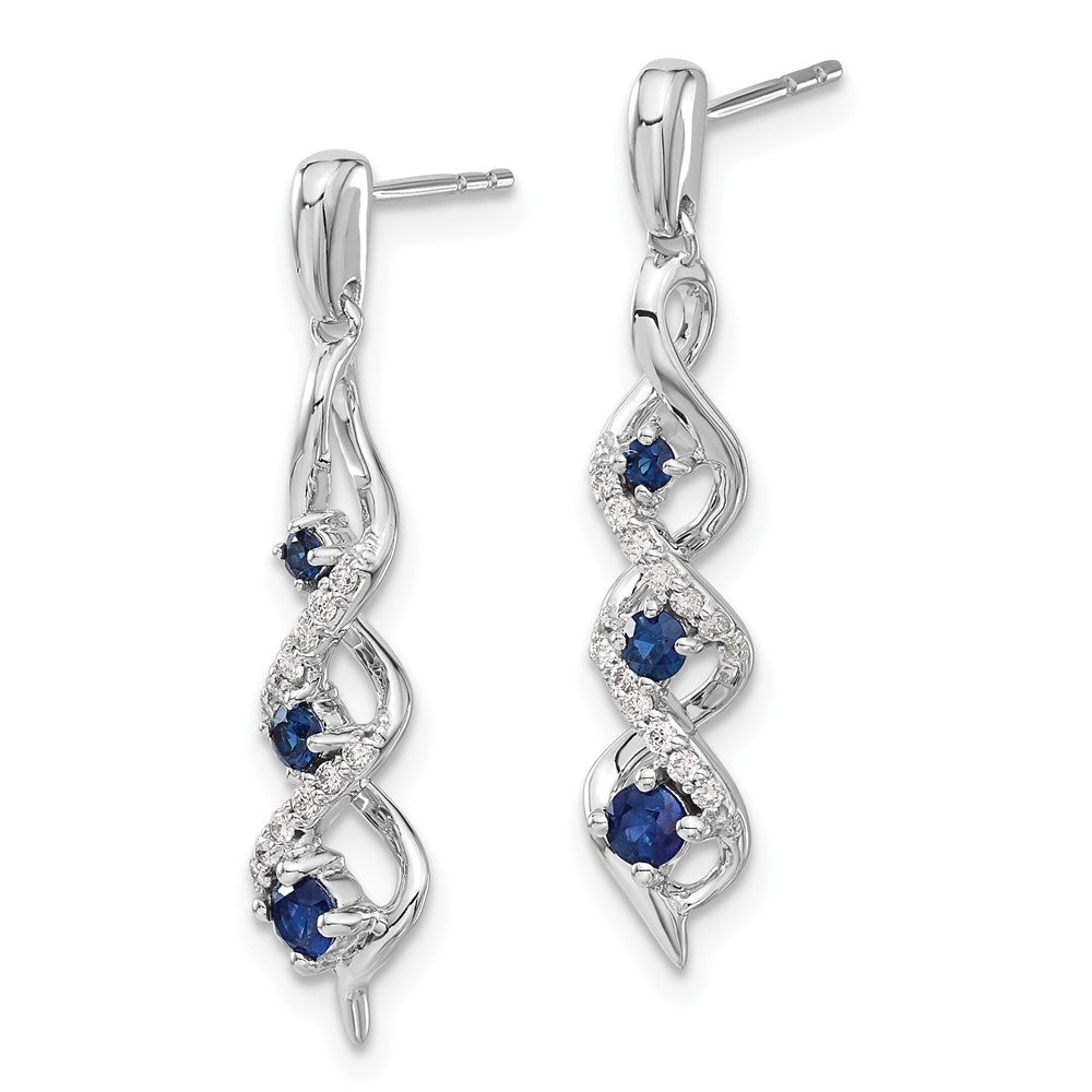 14K Weißgold Ohrhänger mit echten Diamanten und blauem Saphir, Steckverschluss