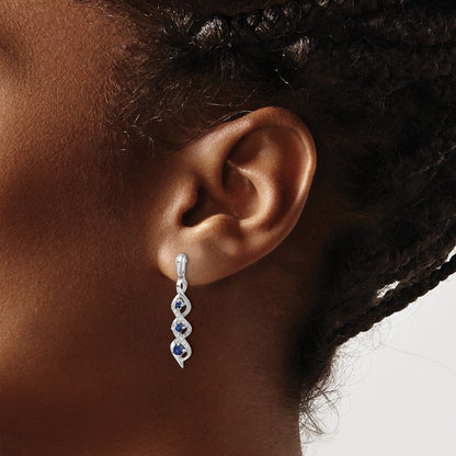 14K Weißgold Ohrhänger mit echten Diamanten und blauem Saphir, Steckverschluss