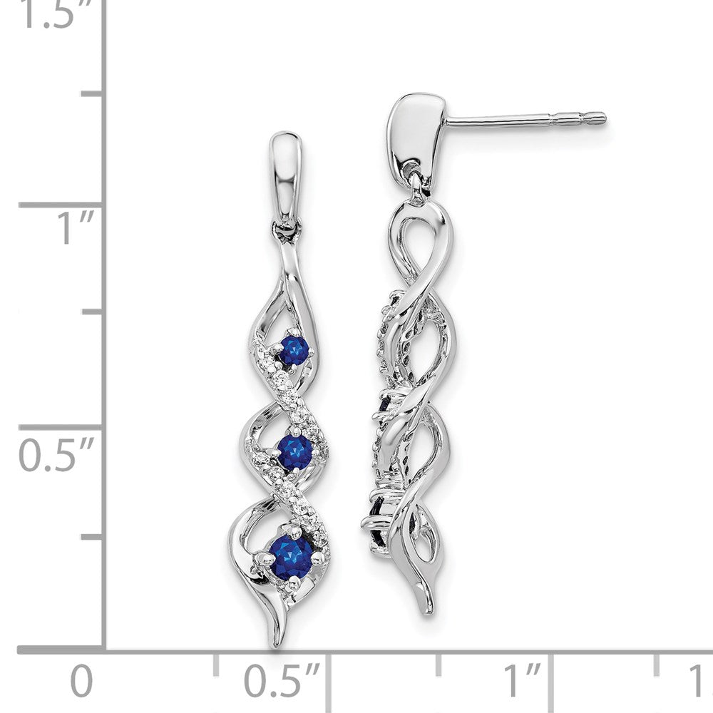14K Weißgold Ohrhänger mit echten Diamanten und blauem Saphir, Steckverschluss