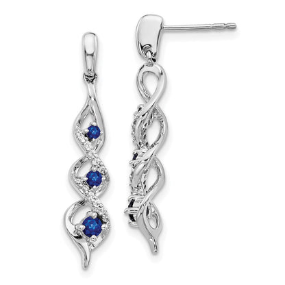14K Weißgold Ohrhänger mit echten Diamanten und blauem Saphir, Steckverschluss