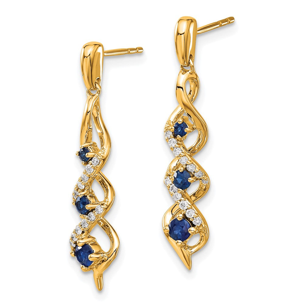14K Gelbgold Ohrhänger mit echtem Diamant, blauem Saphir und Steckverschluss