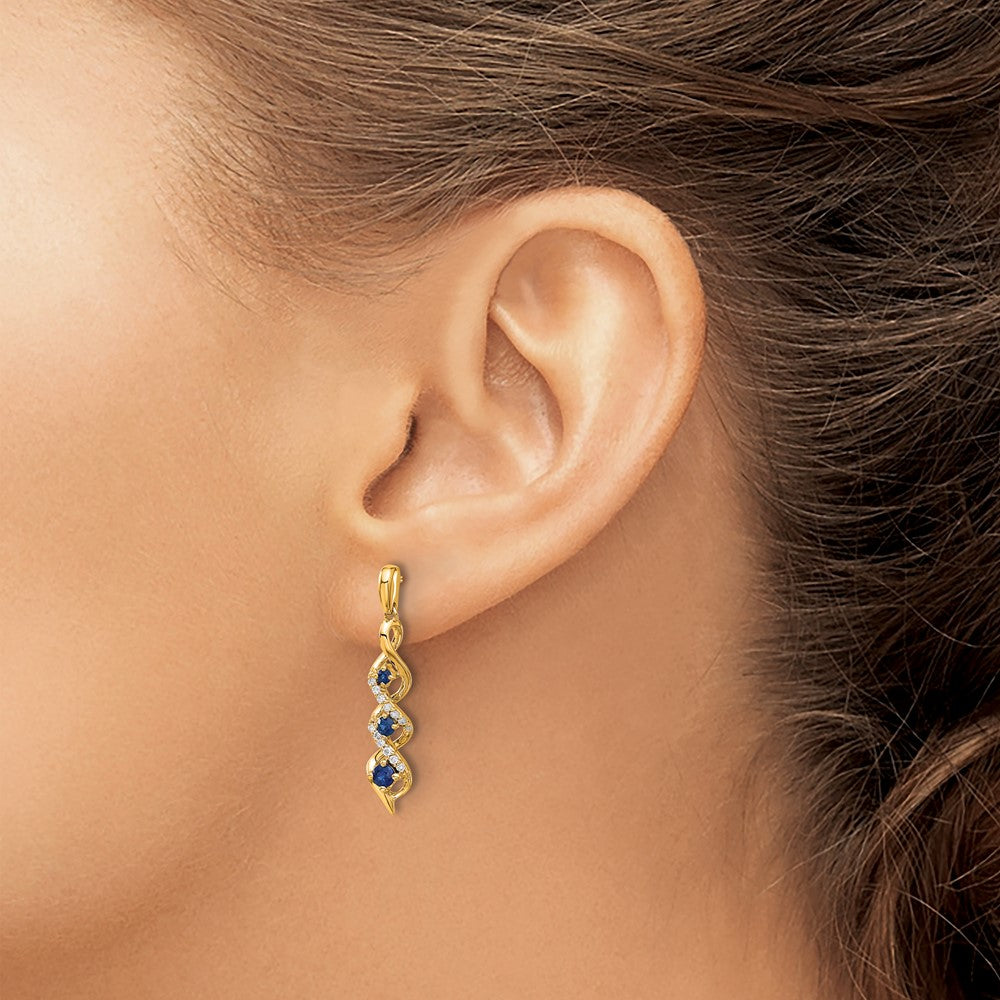 14K Gelbgold Ohrhänger mit echtem Diamant, blauem Saphir und Steckverschluss