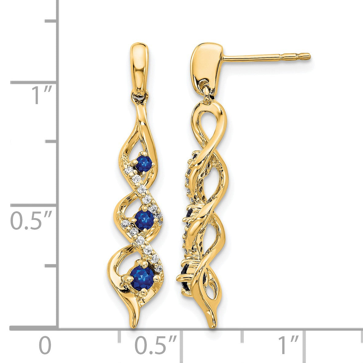 14K Gelbgold Ohrhänger mit echtem Diamant, blauem Saphir und Steckverschluss