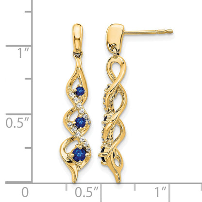 14K Gelbgold Ohrhänger mit echtem Diamant, blauem Saphir und Steckverschluss