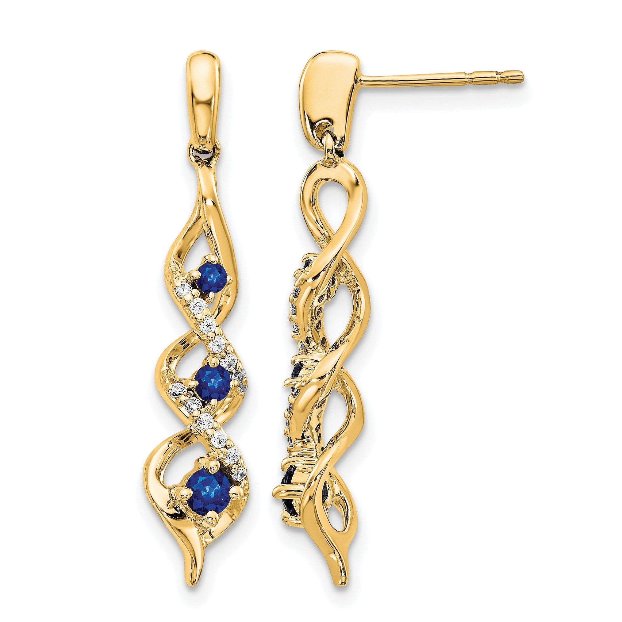 14K Gelbgold Ohrhänger mit echtem Diamant, blauem Saphir und Steckverschluss