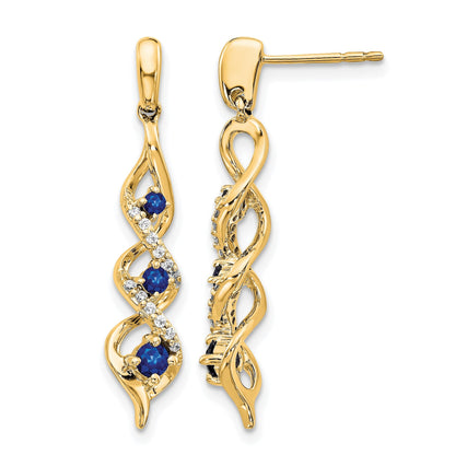 14K Gelbgold Ohrhänger mit echtem Diamant, blauem Saphir und Steckverschluss