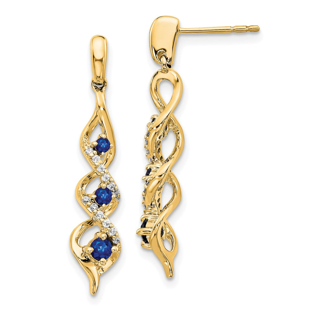 14K Gelbgold Ohrhänger mit echtem Diamant, blauem Saphir und Steckverschluss