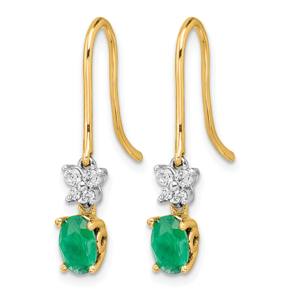 14K Gelbgold Ohrhänger mit 0,125 ct. echten Diamanten und ovalen Smaragden, Ohrhaken