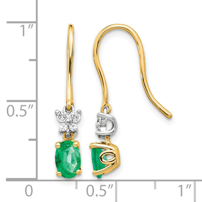 14K Gelbgold Ohrhänger mit 0,125 ct. echten Diamanten und ovalen Smaragden, Ohrhaken