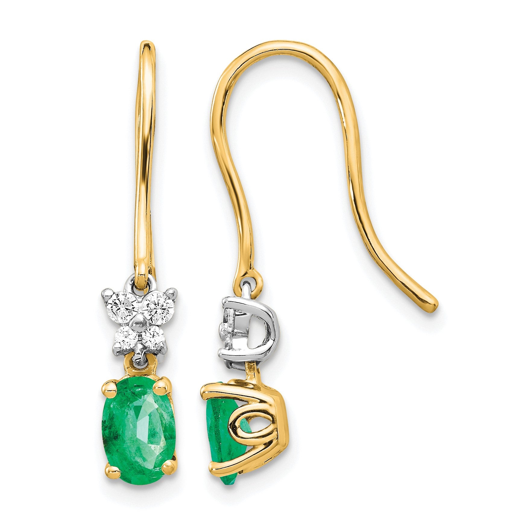 14K Gelbgold Ohrhänger mit 0,125 ct. echten Diamanten und ovalen Smaragden, Ohrhaken