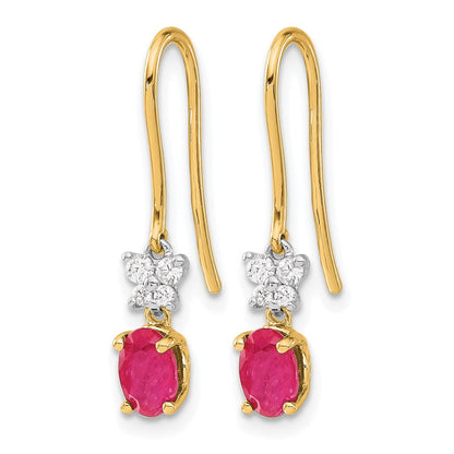 14K Gelbgold Zweifarbig Ohrringe mit echten Diamanten und ovalen Rubinen