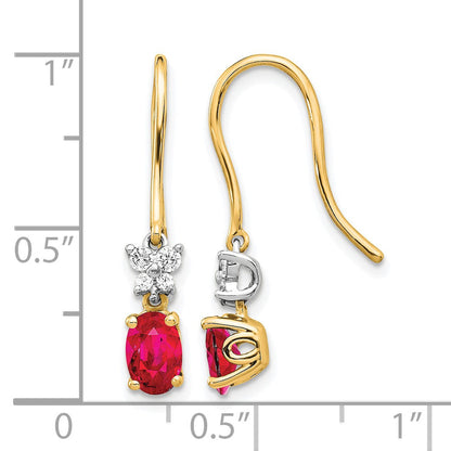 14K Gelbgold Zweifarbig Ohrringe mit echten Diamanten und ovalen Rubinen