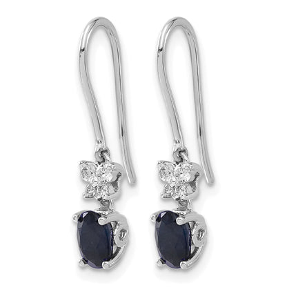10K Weißgold Diamant und Oval Saphir Hirte Haken Ohrringe