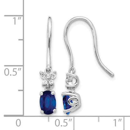 10K Weißgold Diamant und Oval Saphir Hirte Haken Ohrringe