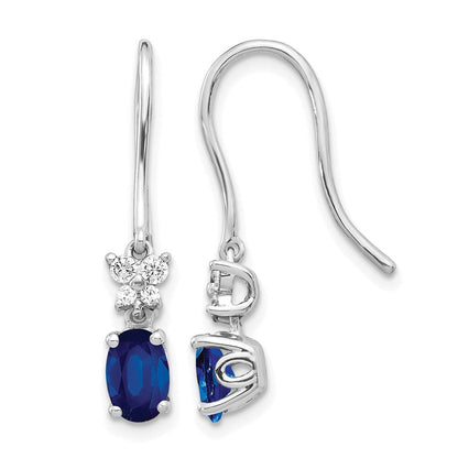 10K Weißgold Diamant und Oval Saphir Hirte Haken Ohrringe