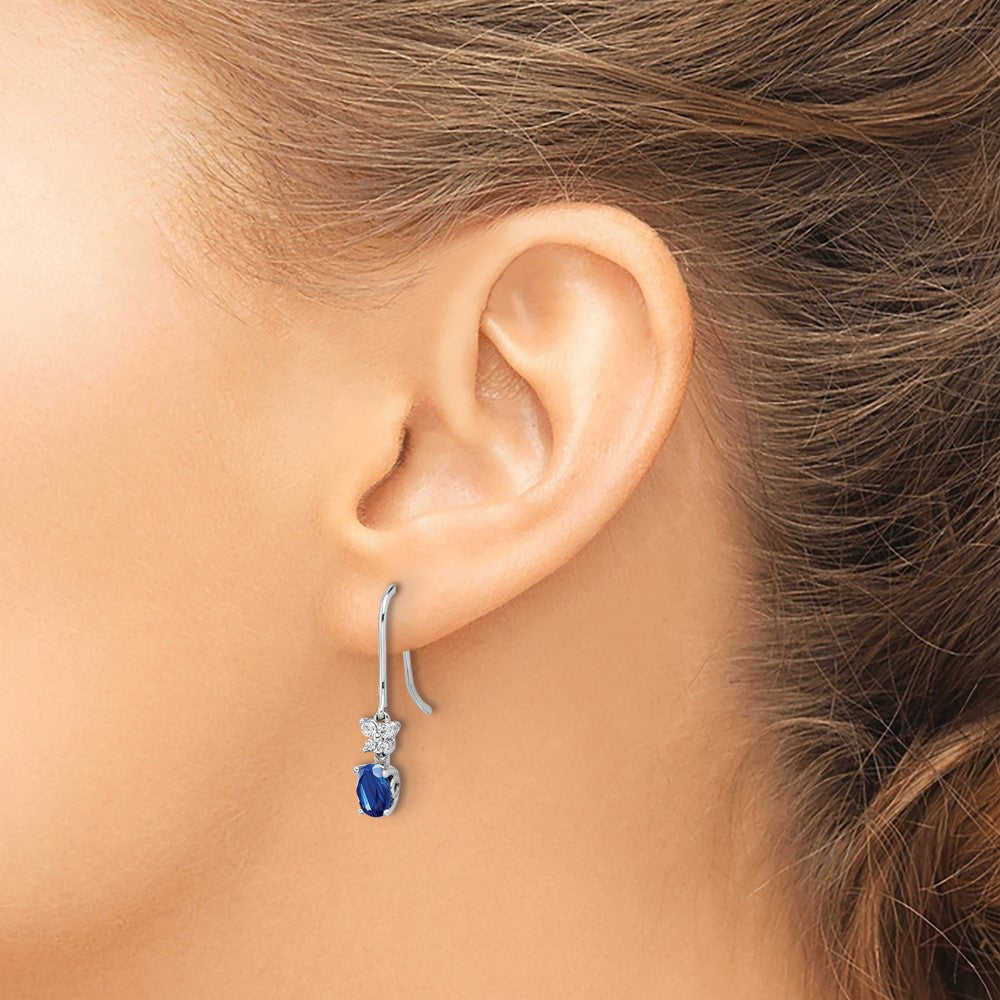 14K Weißgold Ohrhänger mit echten Diamanten und ovalen Saphiren an Ohrhaken