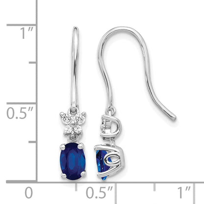 14K Weißgold Ohrhänger mit echten Diamanten und ovalen Saphiren an Ohrhaken