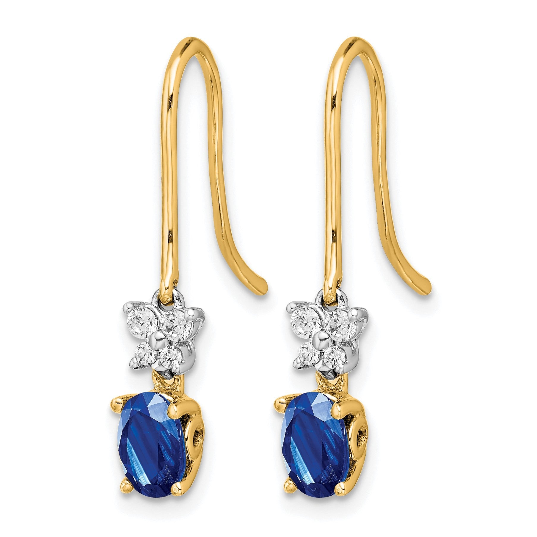 14K Gelbgold Zweifarbige Ohrringe mit echten Diamanten und ovalen Saphiren