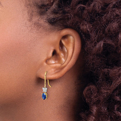 14K Gelbgold Zweifarbige Ohrringe mit echten Diamanten und ovalen Saphiren