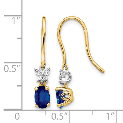 14K Gelbgold Zweifarbige Ohrringe mit echten Diamanten und ovalen Saphiren