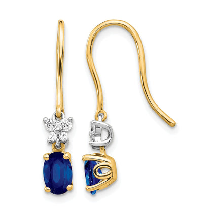 14K Gelbgold Zweifarbige Ohrringe mit echten Diamanten und ovalen Saphiren
