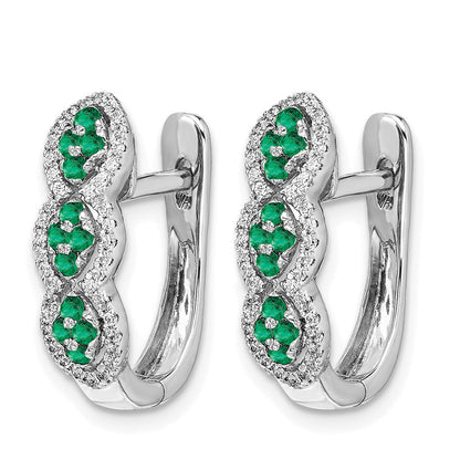 14K Weißgold Creolen mit echtem Diamant und Smaragd, mit Scharniermechanismus