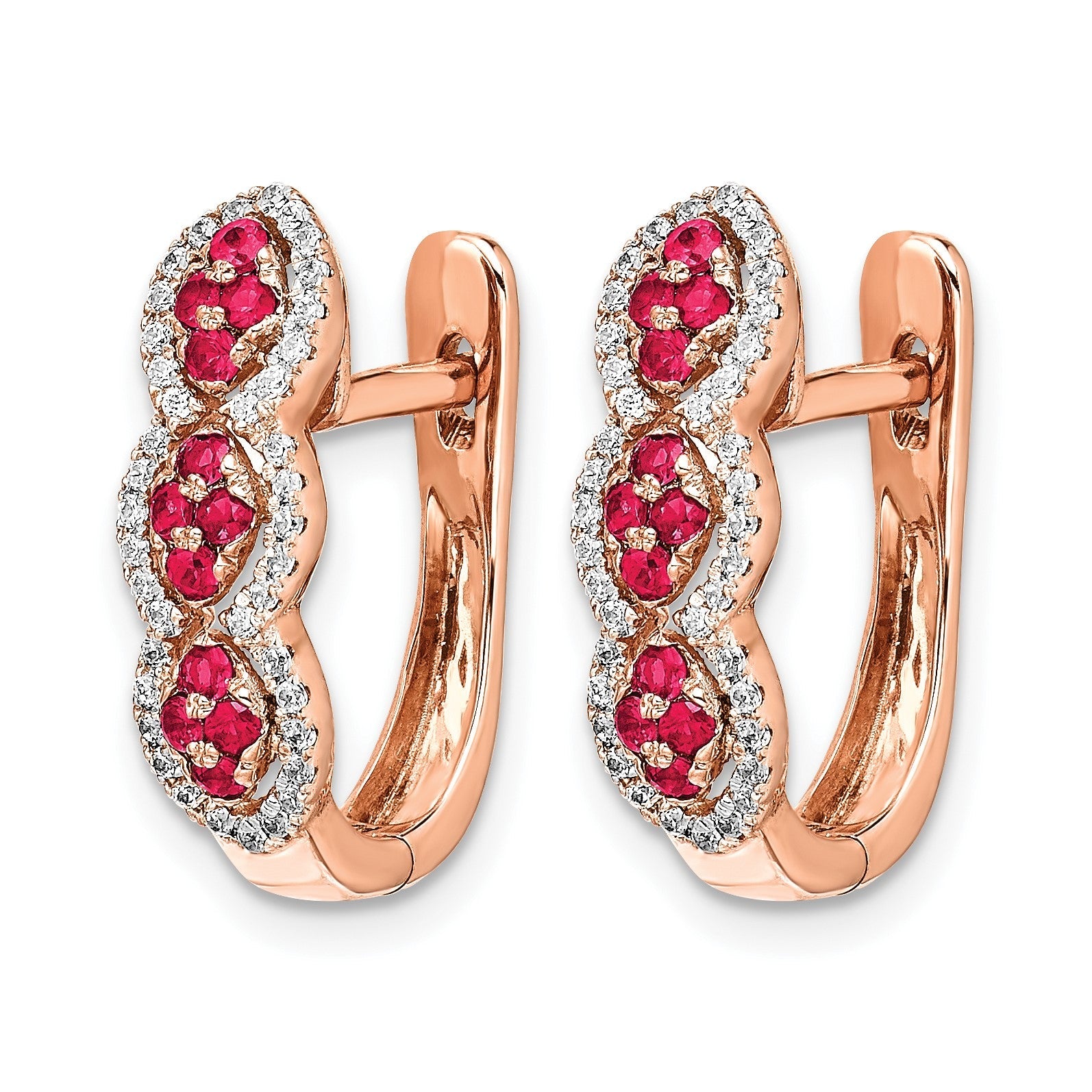14K Roségold Ohrringe mit Klappscharnier, echten Diamanten und Rubinen
