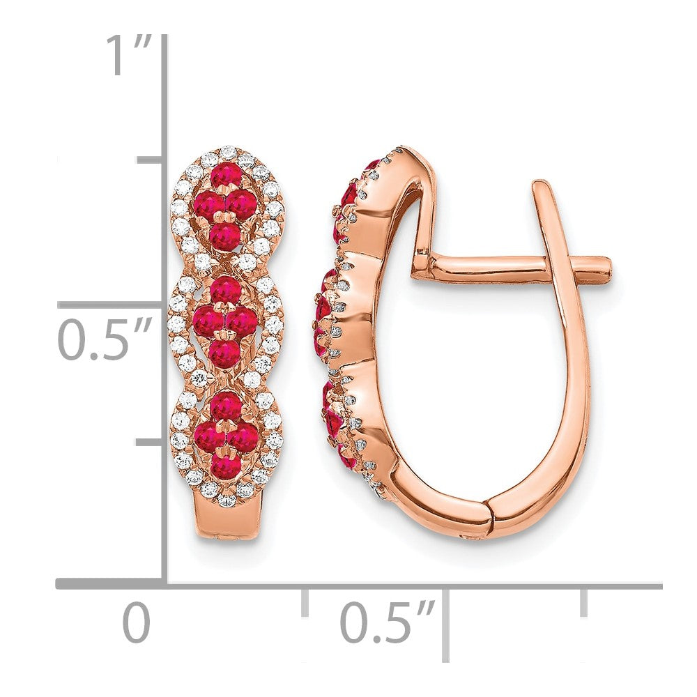 14K Roségold Ohrringe mit Klappscharnier, echten Diamanten und Rubinen